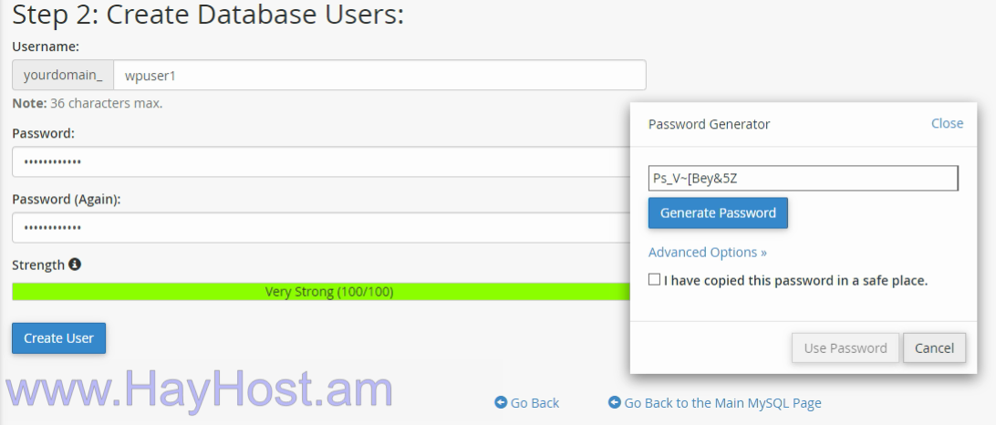 create database password